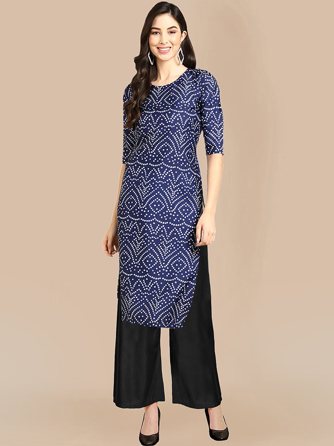 

KALINI Women Blue Printed Silk Crepe Kurta with Trousers