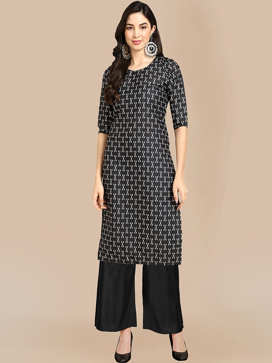 

KALINI Women Printed Silk Crepe Kurta with Trouser, Black