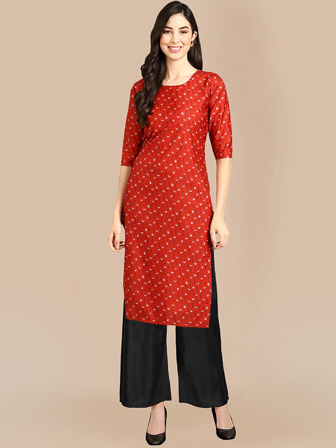 

KALINI Women Red Silk Crepe Kurta with Palazzos