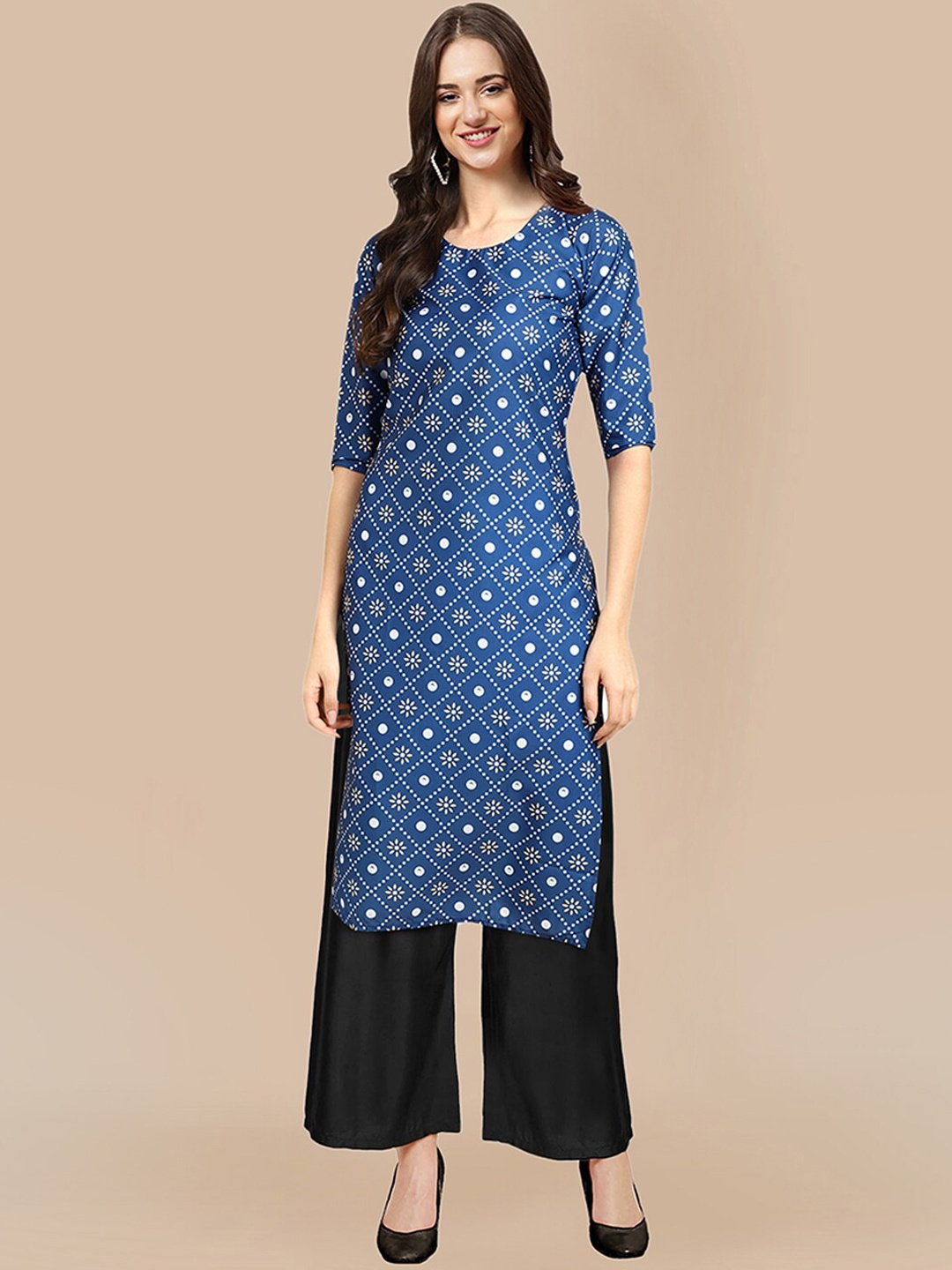 

KALINI Women Printed Silk Crepe Kurta with Palazzo, Blue