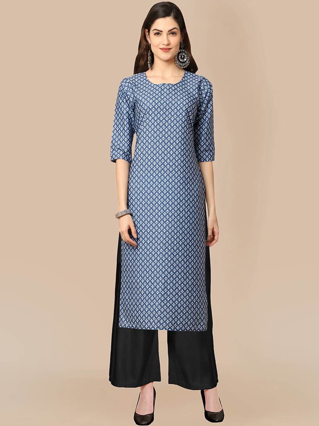 

KALINI Women High Slit Silk Crepe Kurti with Trousers, Blue