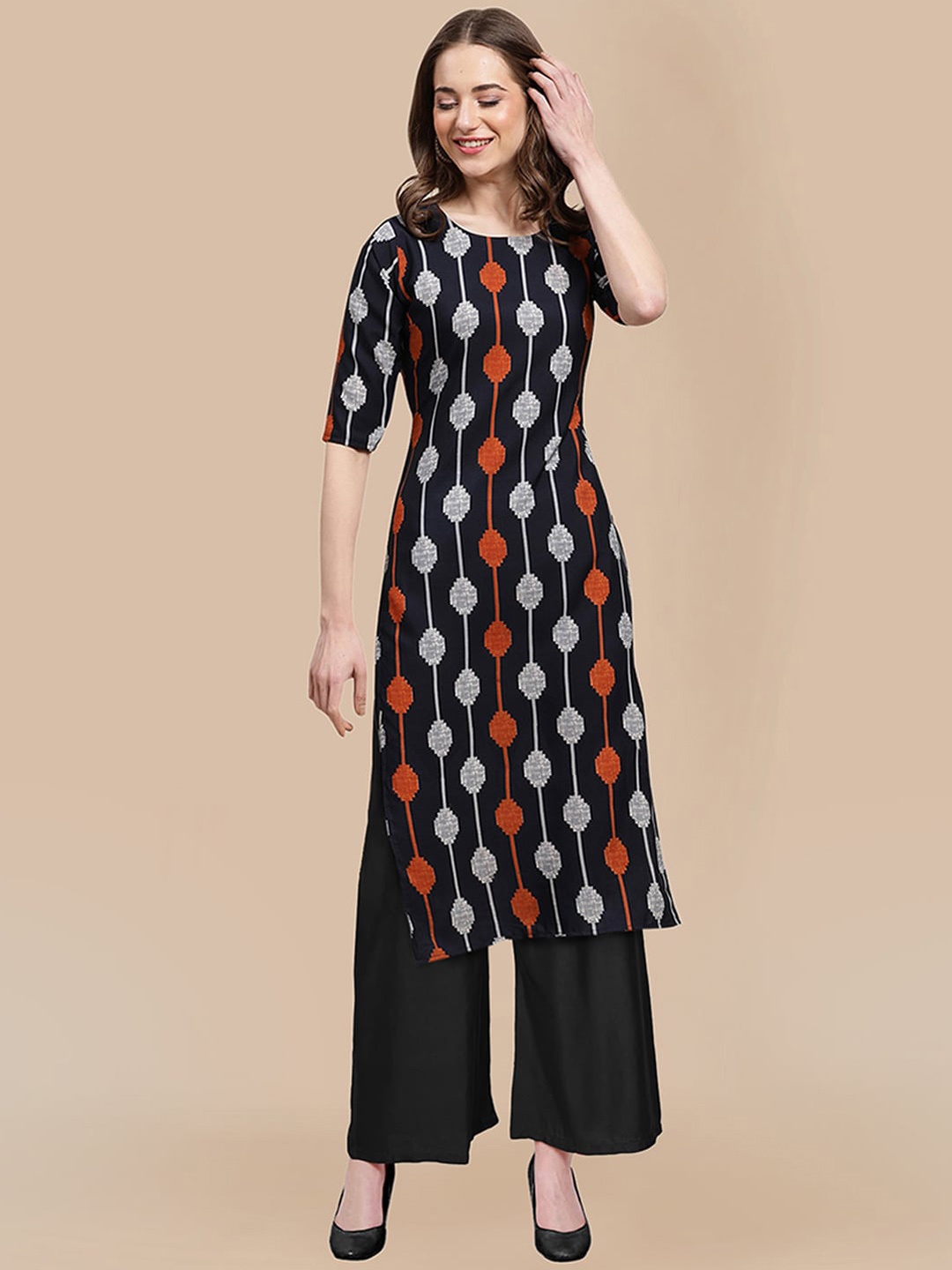 

KALINI Women Printed Silk Crepe Kurta with Palazoo, Black