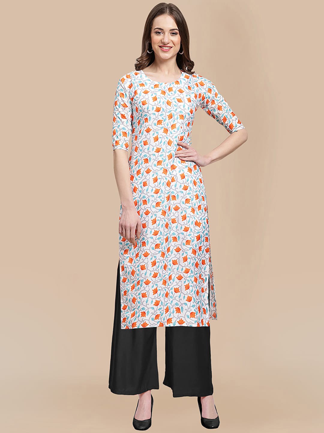 

KALINI Women Multicoloured Printed Panelled Silk Crepe Kurti with Salwar, Multi