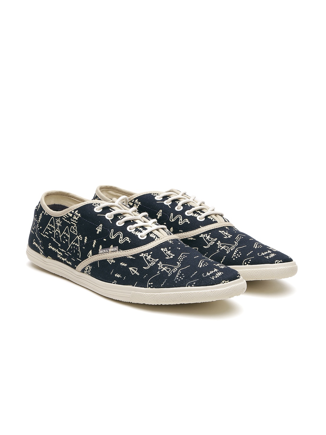 

Jack & Jones Men Navy & White Printed Sneakers, Navy blue