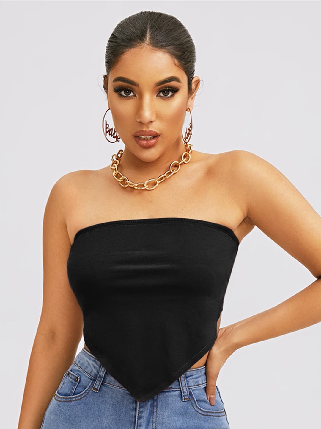 

AAHWAN Women Black Solid Tube Top