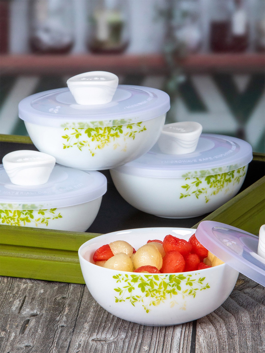 

Cello 4 Pieces Dishwasher And Microwave Safe Floral Printed Opalware Glossy Bowls, White