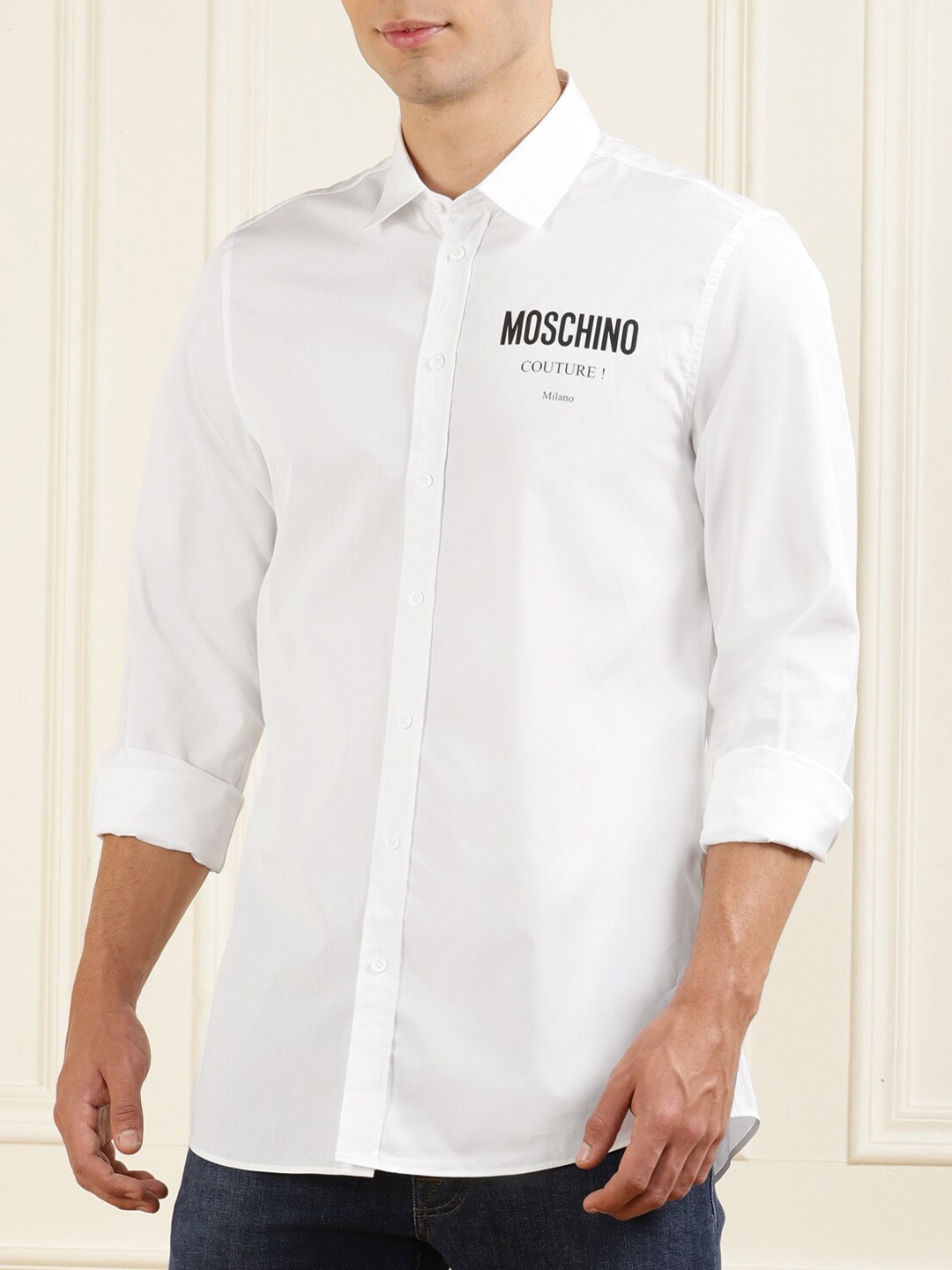 

MOSCHINO COUTURE Men White Solid Comfort Pure Cotton Casual Shirt