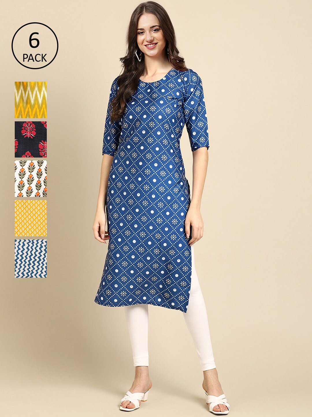 

7Threads Women Multicoloured Ethnic Motifs Printed Cold-Shoulder Sleeves Thread Work Block Print Crepe Kurta, Multi