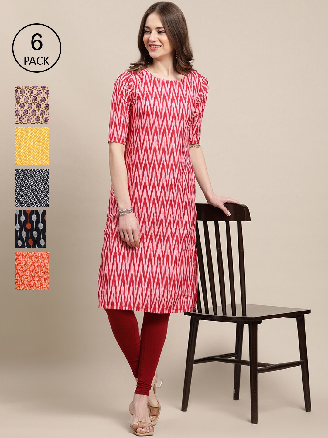 

7Threads Women Multicoloured Ethnic Motifs Printed Chikankari Block Print Crepe Kurta, Multi