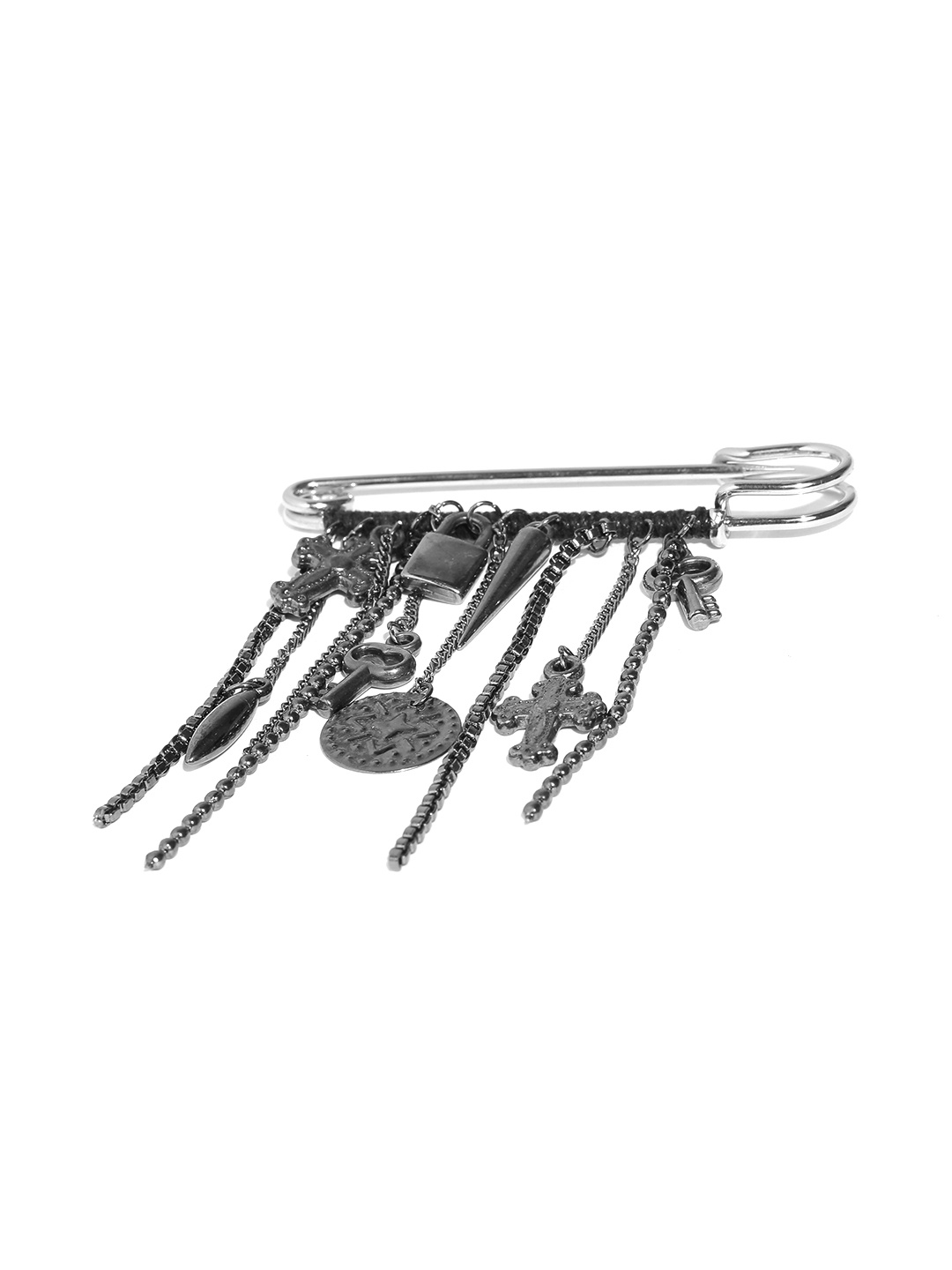

Blueberry Men Gunmetal-Toned Brooch with Charms, Metallic