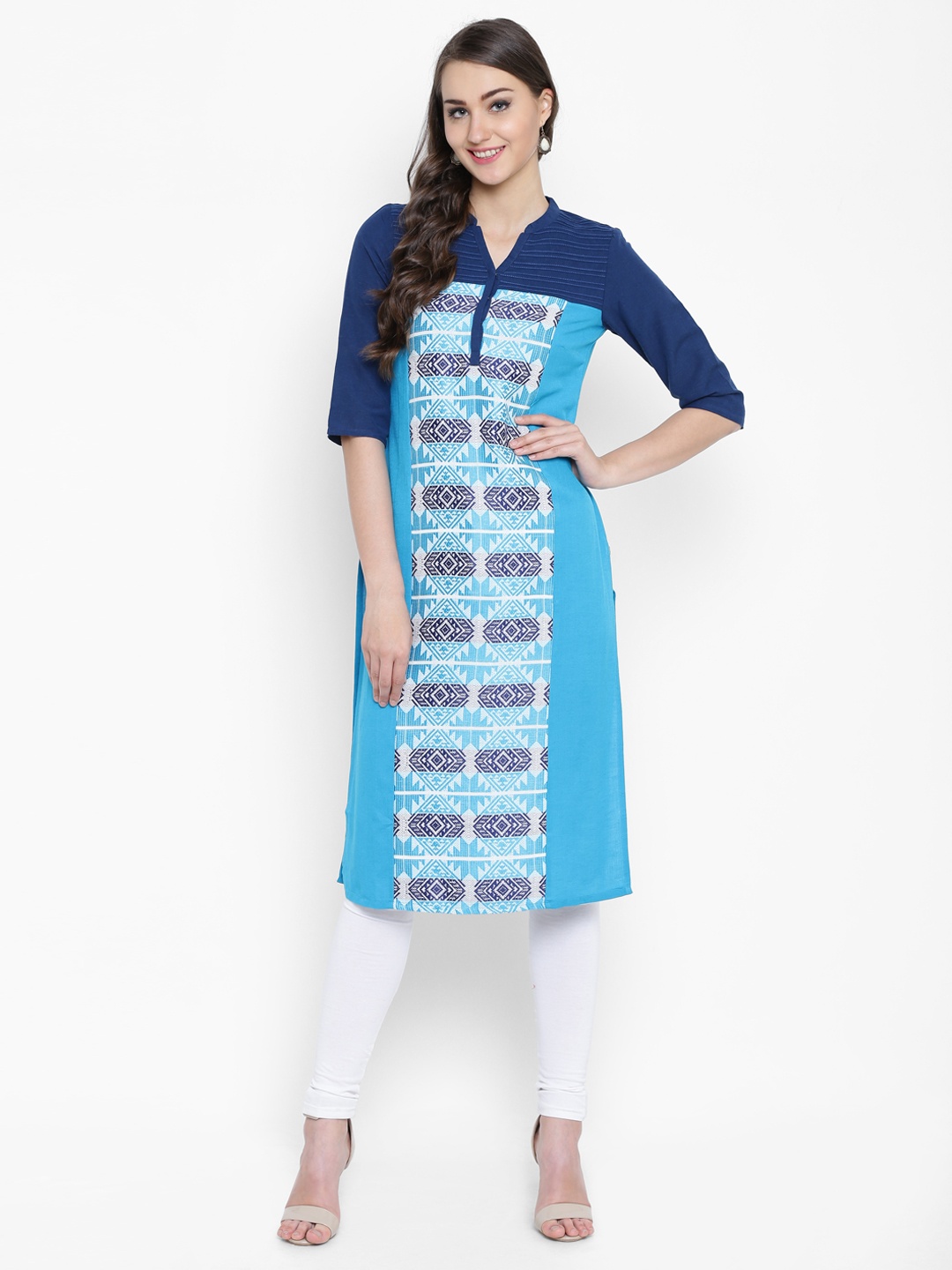 

AURELIA Women Blue Woven Design Straight Kurta
