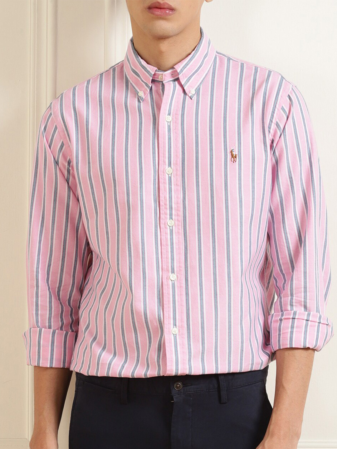 

Polo Ralph Lauren Men Comfort Striped Pure Cotton Casual Shirt, Pink