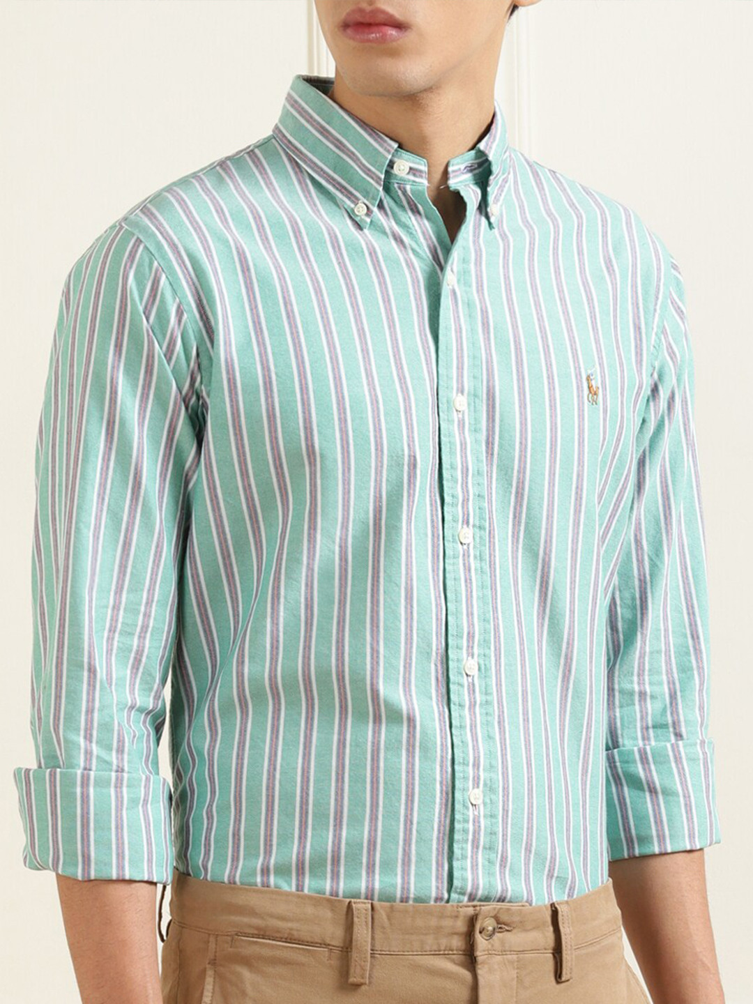

Polo Ralph Lauren Men Comfort Striped Pure Cotton Casual Shirt, Green