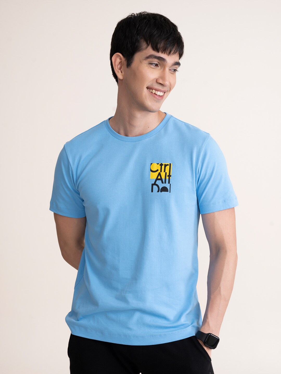 

DAMENSCH Men Graphic Print Premium Cotton Regular Fit T-Shirt, Blue