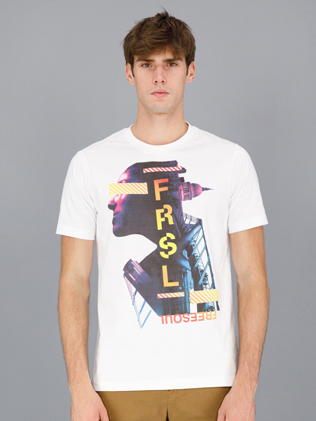 

FREESOUL Men White & Black Printed Pure Cotton T-shirt