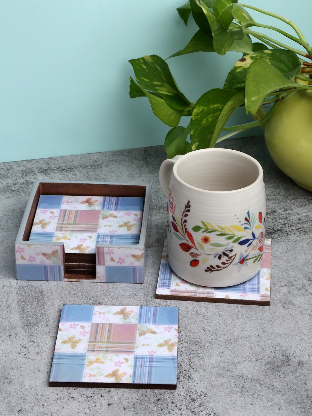 

ROMEE Set Of 6 Blue & White Printed Coasters