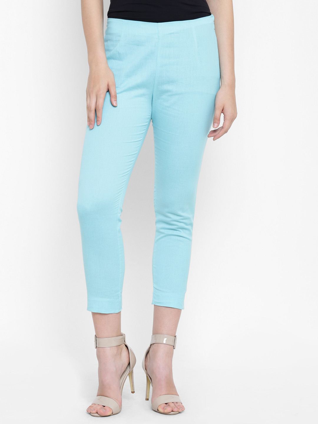 

AURELIA Women Blue Regular Fit Solid Cropped Cigarette Trousers