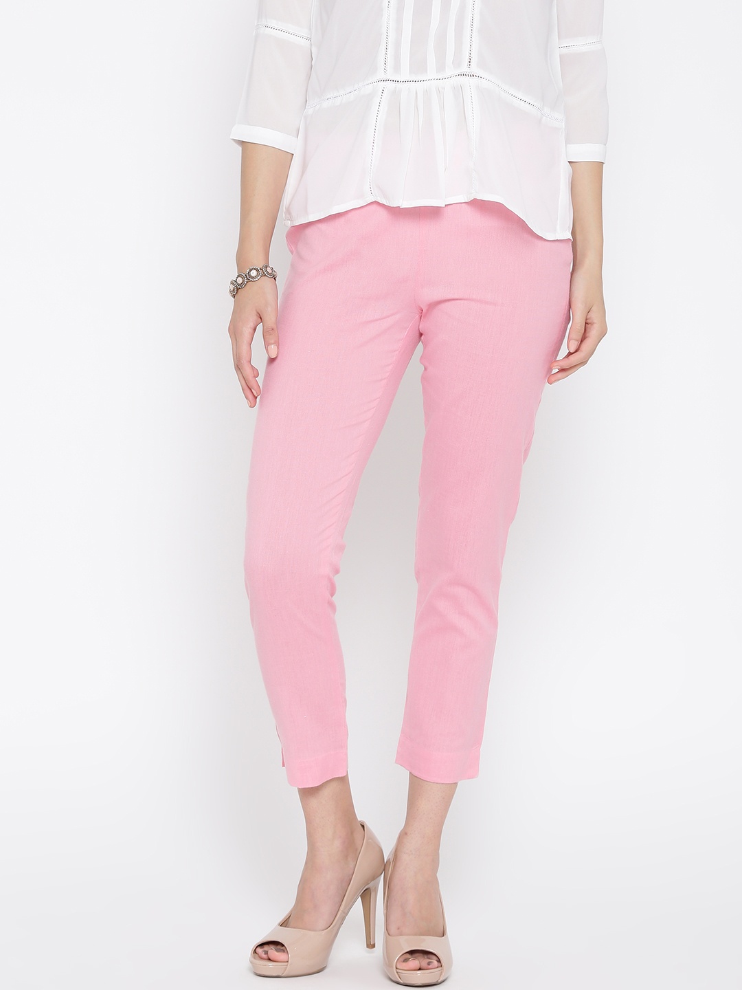 

AURELIA Women Pink Solid Cropped Trousers