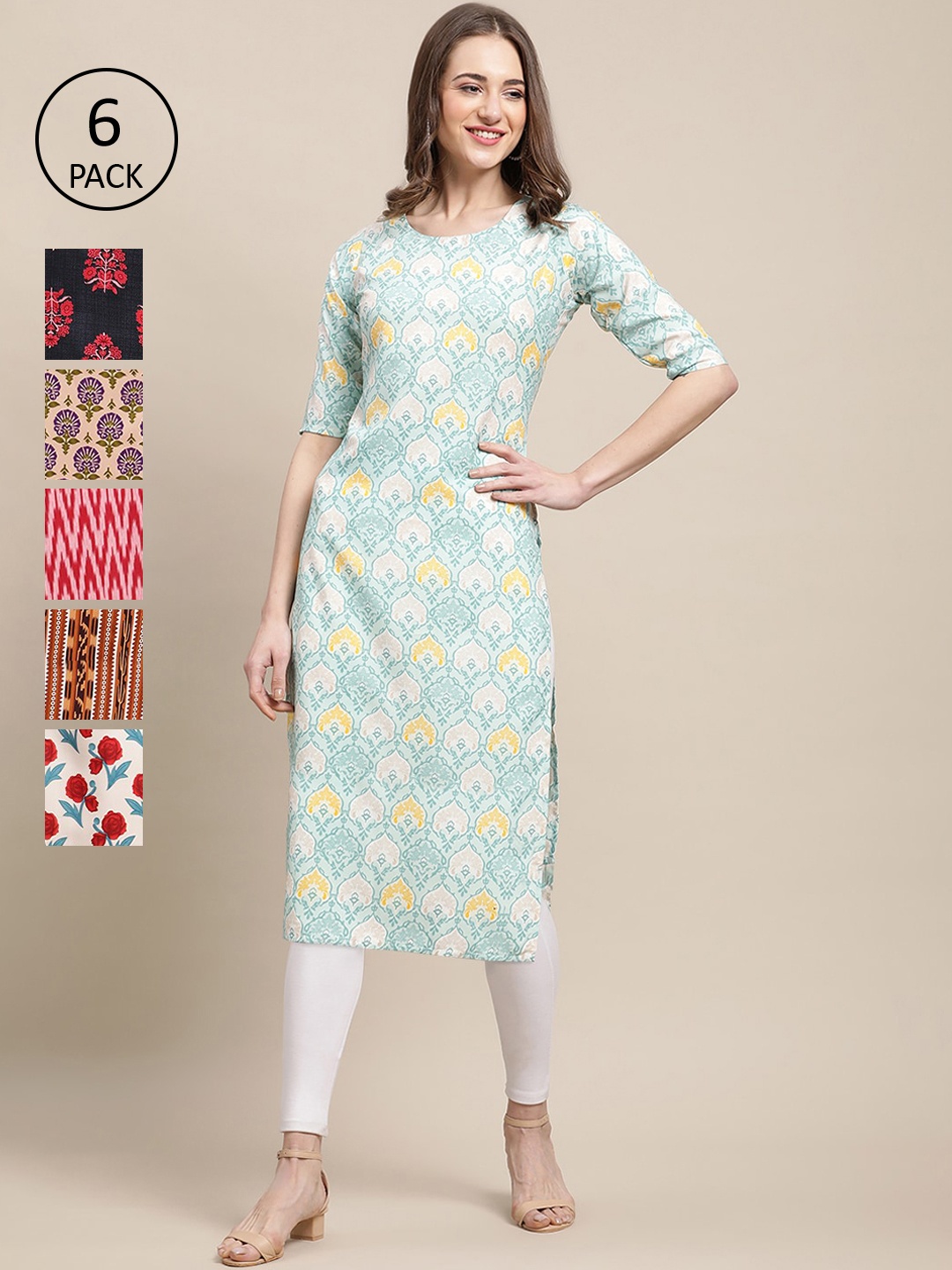 

7Threads Women Multicoloured Geometric Printed Chikankari Block Print Crepe Kurta, Multi