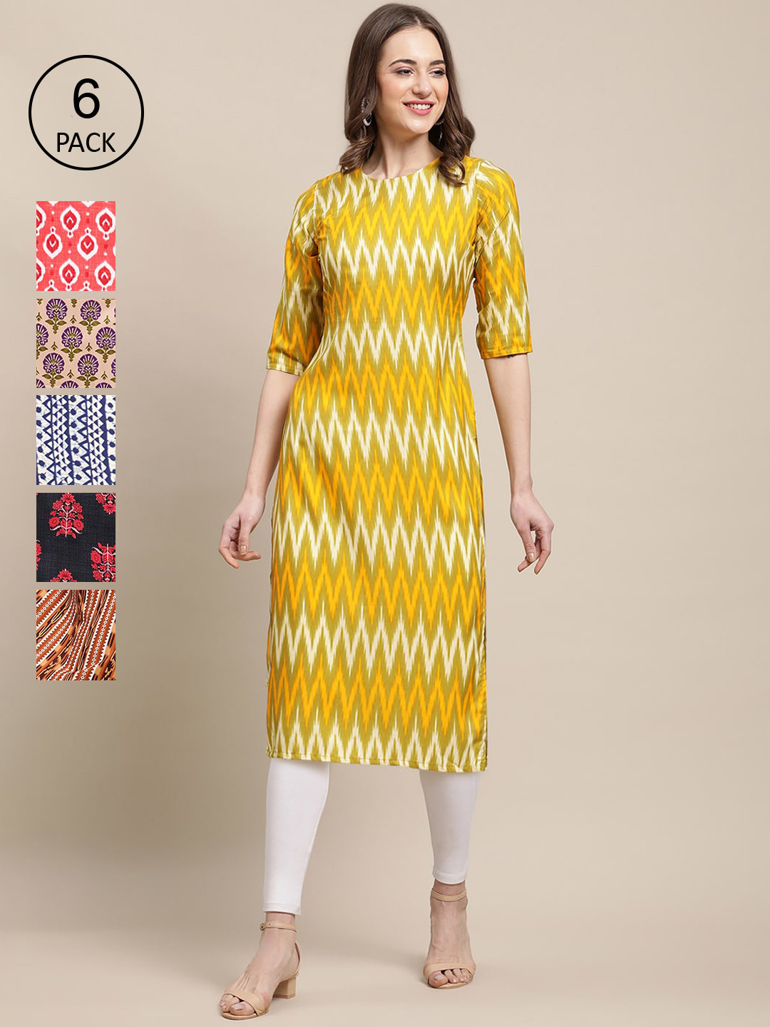 

7Threads Women Multicoloured Geometric Printed Thread Work Block Print Crepe Kurta, Multi
