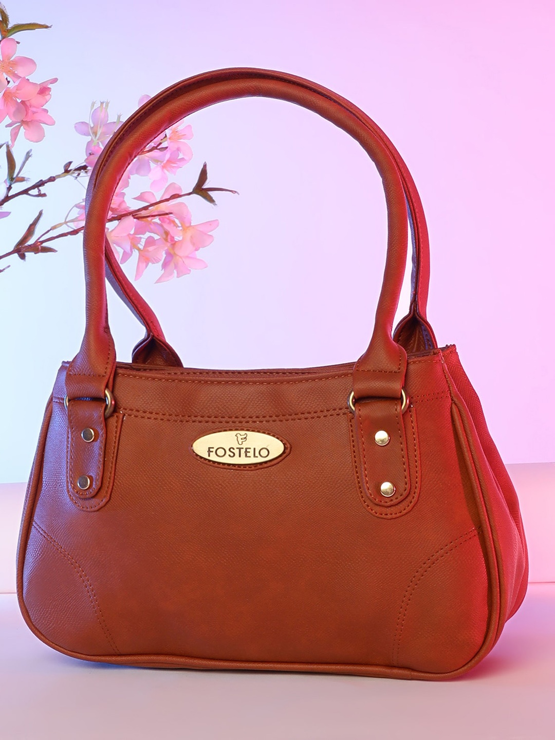 

Fostelo Tan Solid PU Structured Handheld Bag