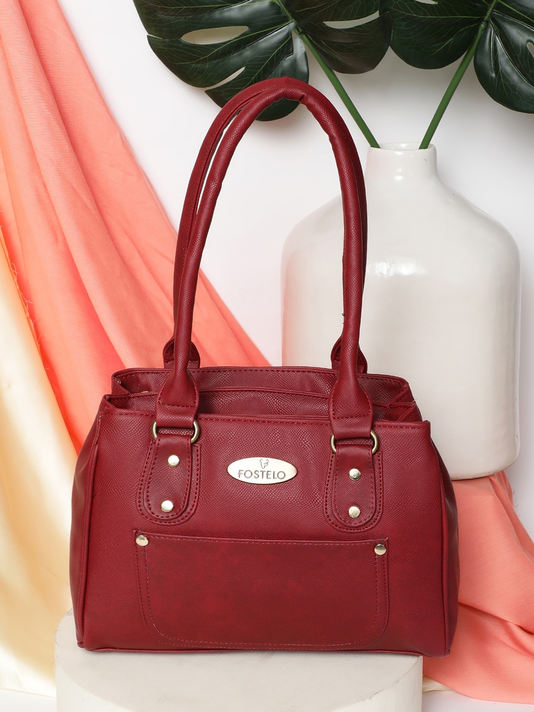 

Fostelo Maroon PU Structured Shoulder Bag