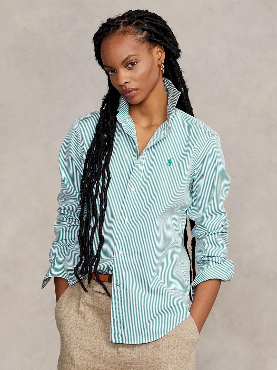 

Polo Ralph Lauren Women Comfort Striped Casual Shirt, Green