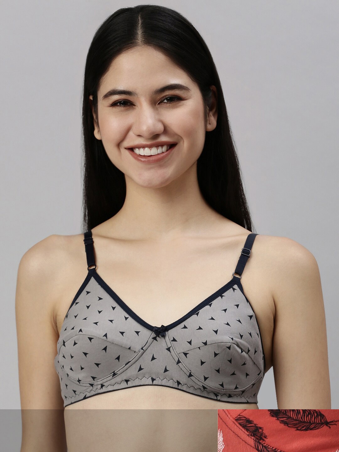 

Kryptic Women Pack of 2 printed Cotton Full Coverage Non-Padded Non-wired Everyday Bra, Grey