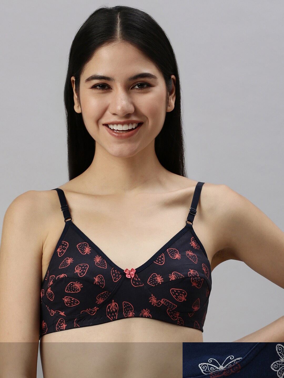 

Kryptic Women Pack of 2 Printed Cotton Full Coverage Non-Padded Non-Wired Bra, Black
