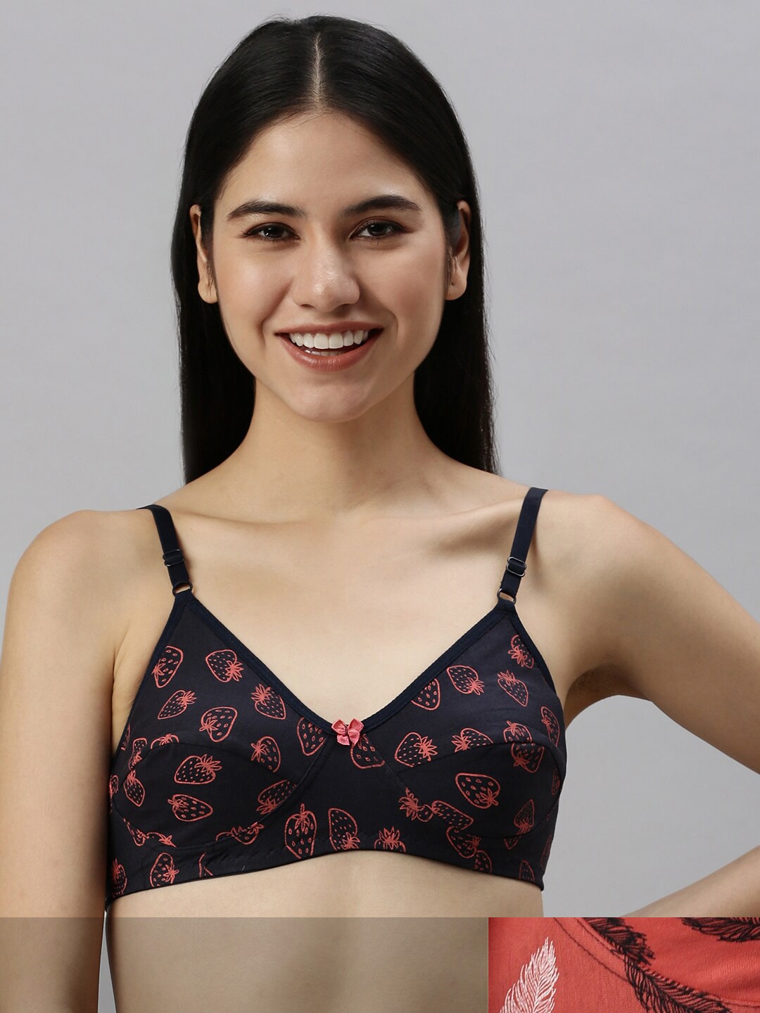

Kryptic Women Pack of 2 printed Cotton Full Coverage Non-Padded Non-wired Everyday Bra, Navy blue