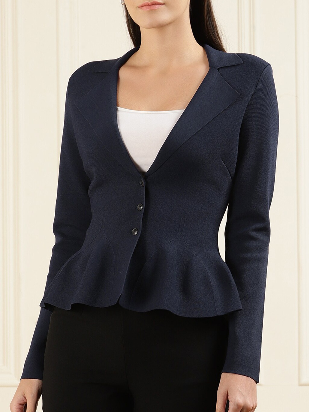 

Ted Baker Women Navy Blue Solid Single Breasted Blazer