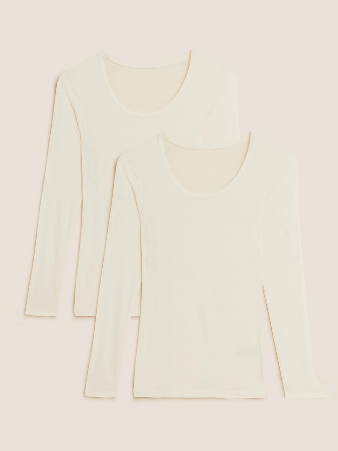 

Marks & Spencer Women Cream Coloured Pack of 2 Solid Thermal Tops