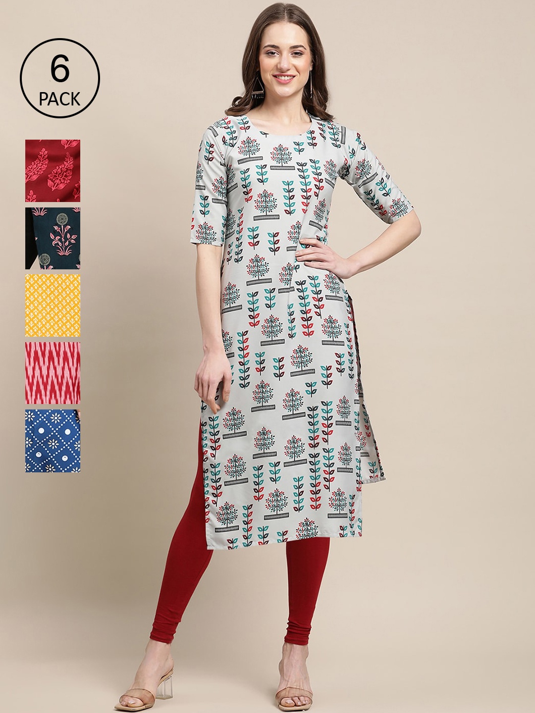 

7Threads Women Ethnic Motifs Printed Crepe Kurta, Na