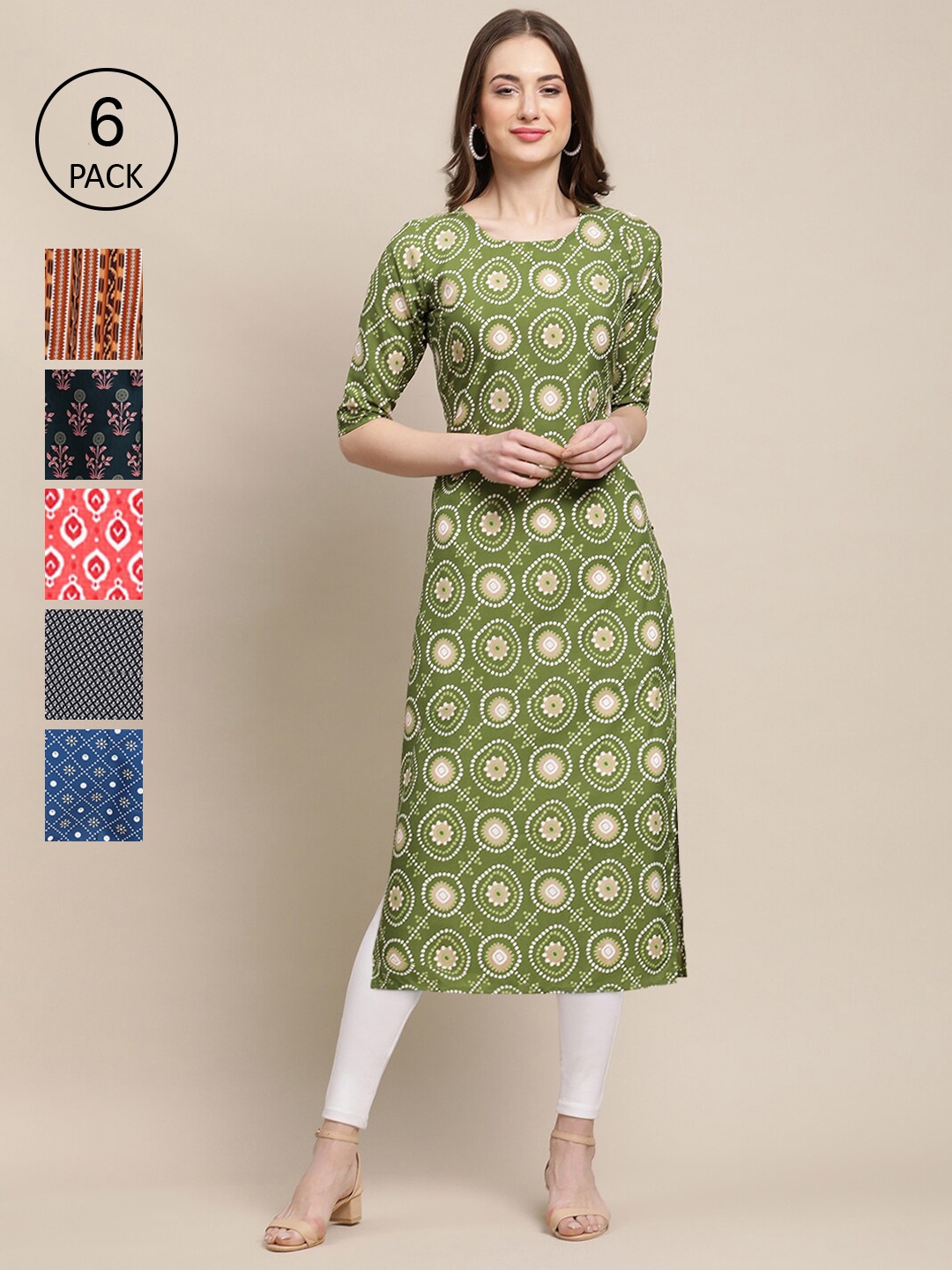 

7Threads Women Multicoloured Paisley Yoke Design Thread Work Block Print Crepe Kurta, Multi