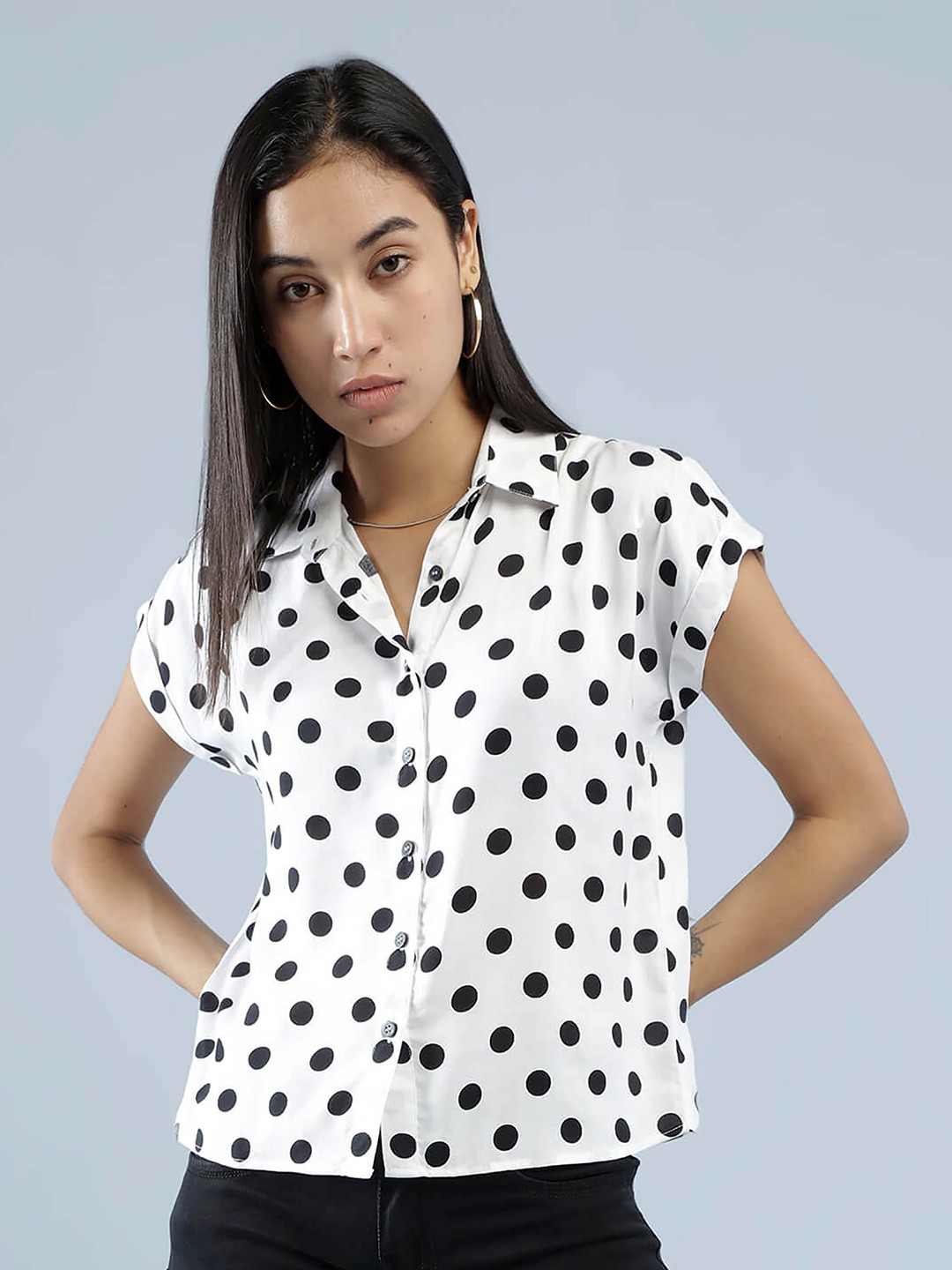 

IDK Women White Polka Dots Printed Casual Shirt