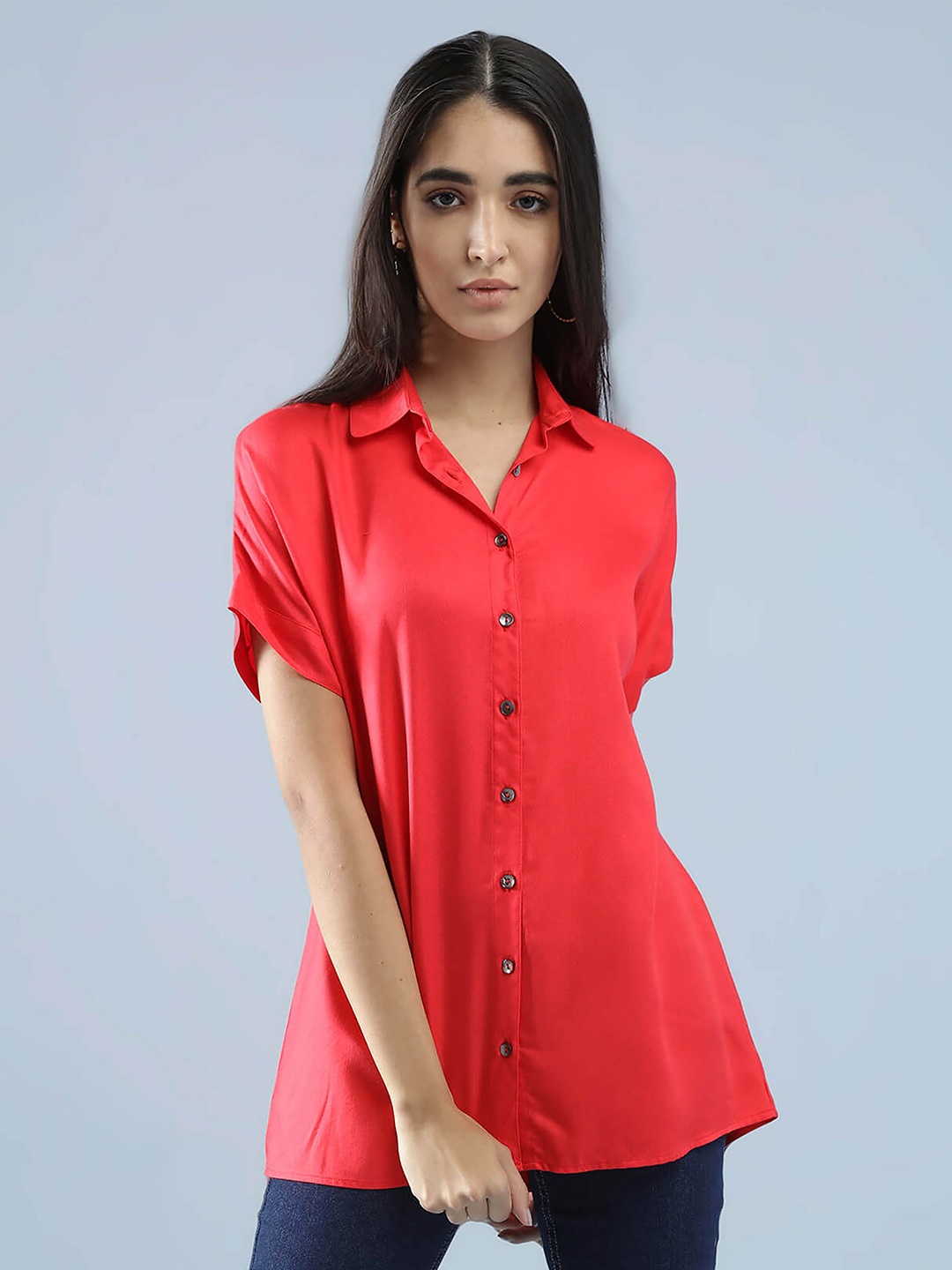 

IDK Women Red Solid Casual Shirt