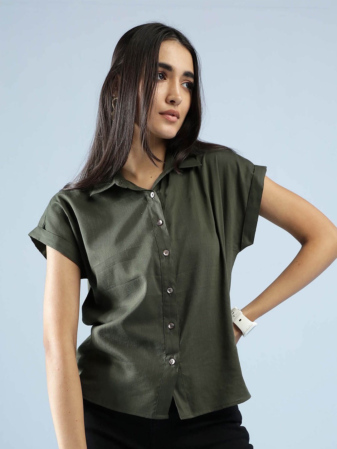 

IDK Women Olive Green Casual Shirt