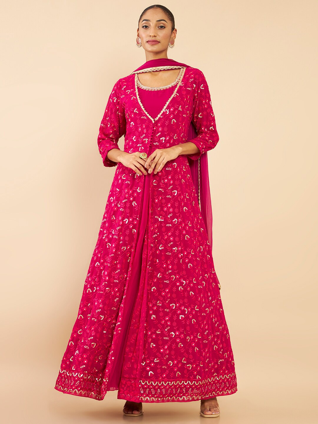 

Soch Fuchsia Georgette Ethnic A-Line Maxi Dress