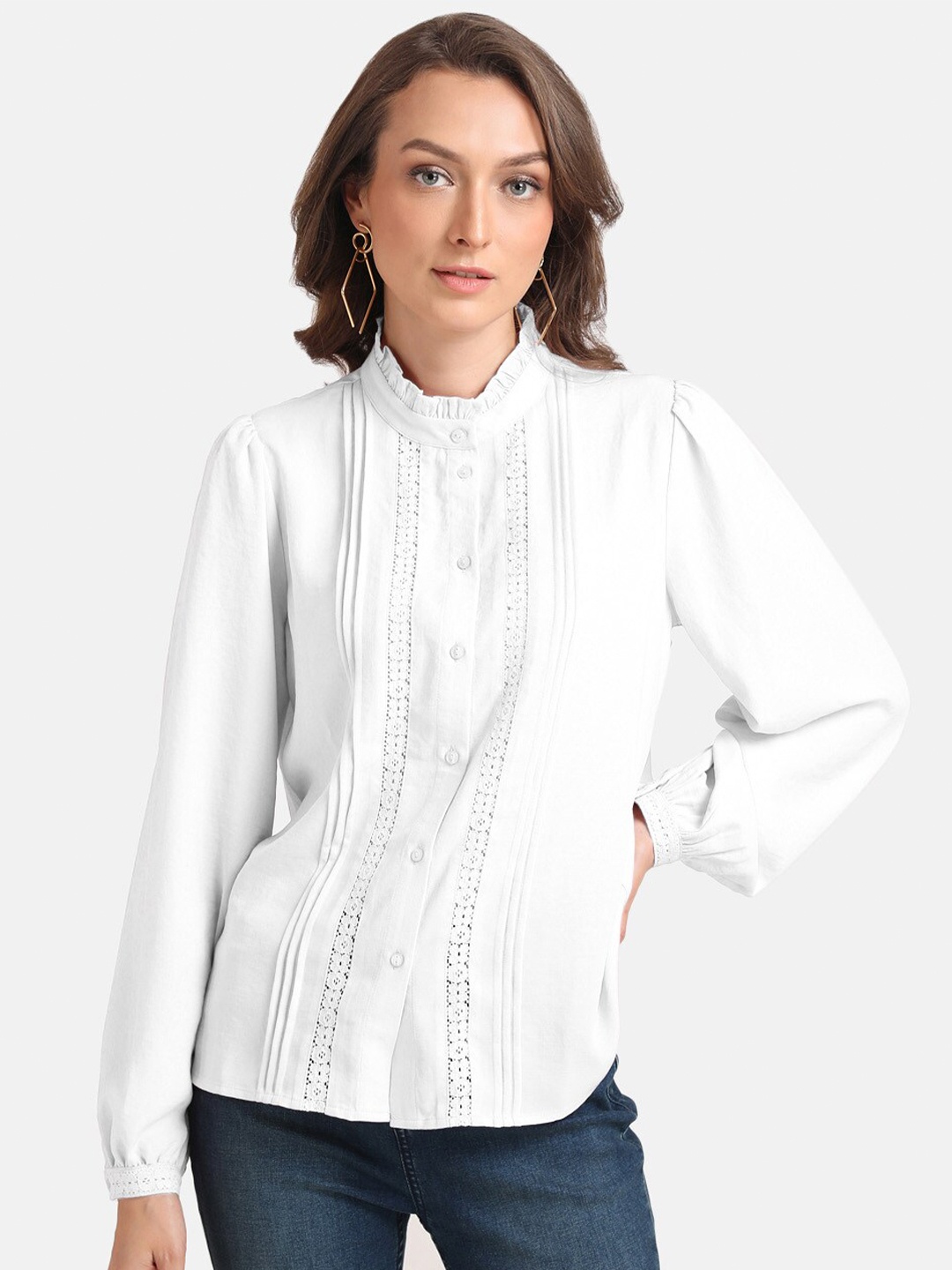 

Kazo Women White Laces and Front Pleats Formal Shirt