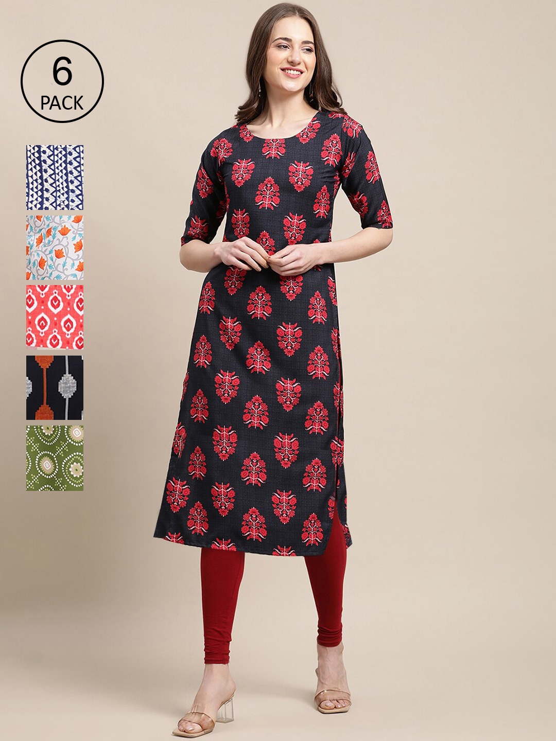 

7Threads Women Multicoloured Geometric Printed Block Print Crepe Kurta, Multi