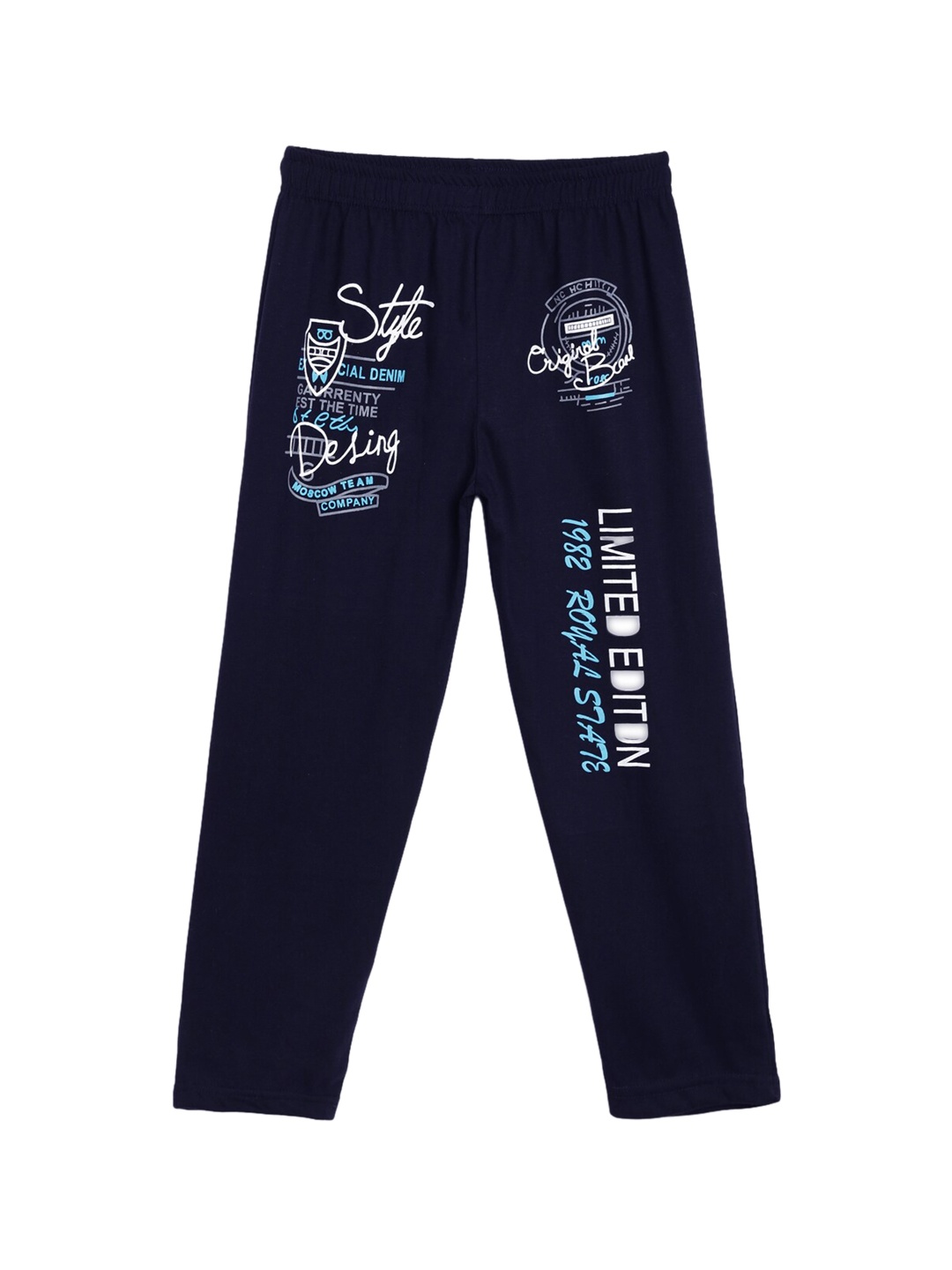 

SWEET ANGEL Boys Navy Blue Typography Printed Pure Cotton Relaxed-Fit Track Pants