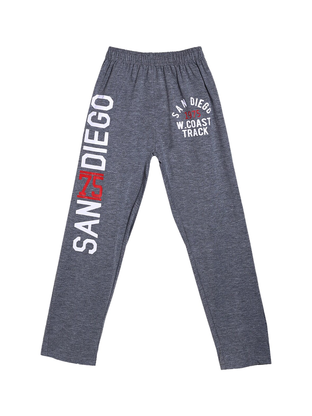 

SWEET ANGEL Boys Charcoal Grey & White Printed Relaxed-Fit Pure Cotton Track Pants