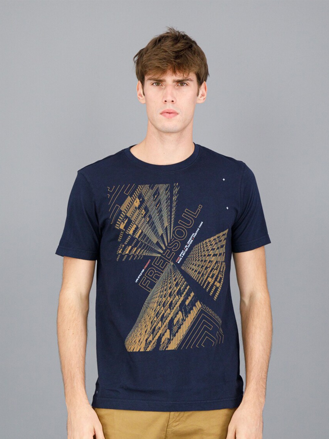 

FREESOUL Men Blue Printed T-shirt