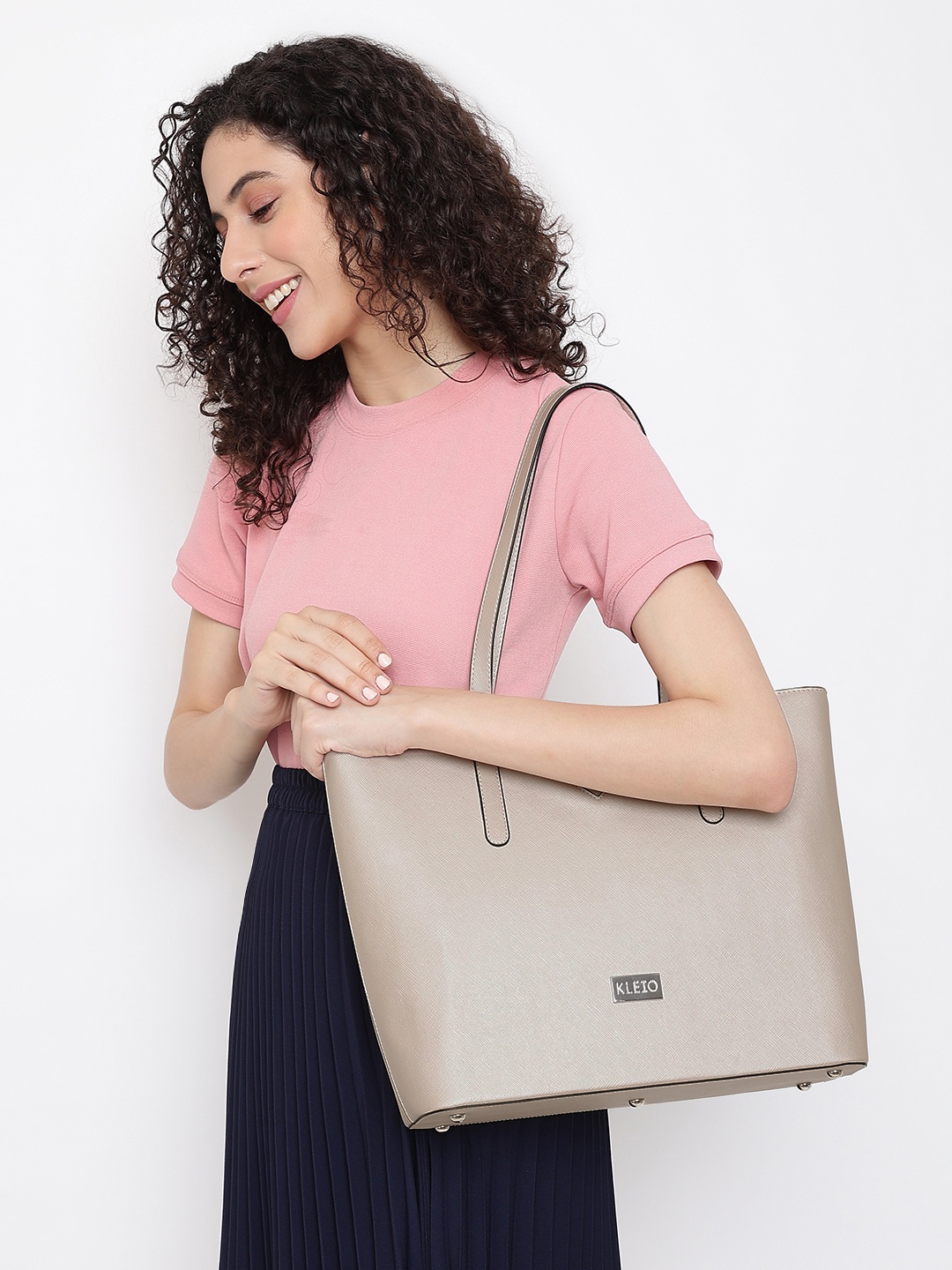 

KLEIO Solid Vegan Tote Bag with Laptop Compartment, Cream