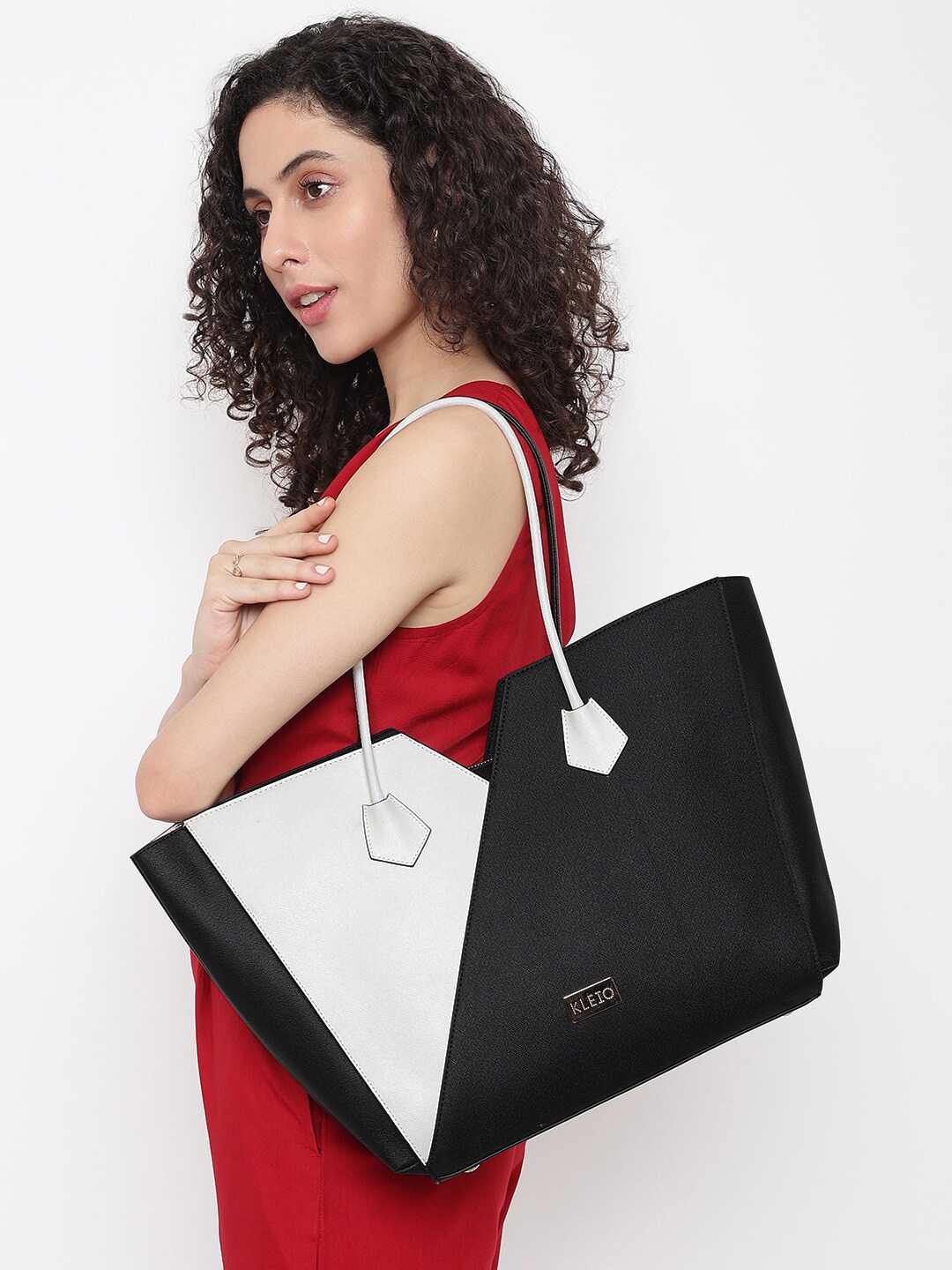 

KLEIO Black Colourblocked PU Shoulder Tote Bag