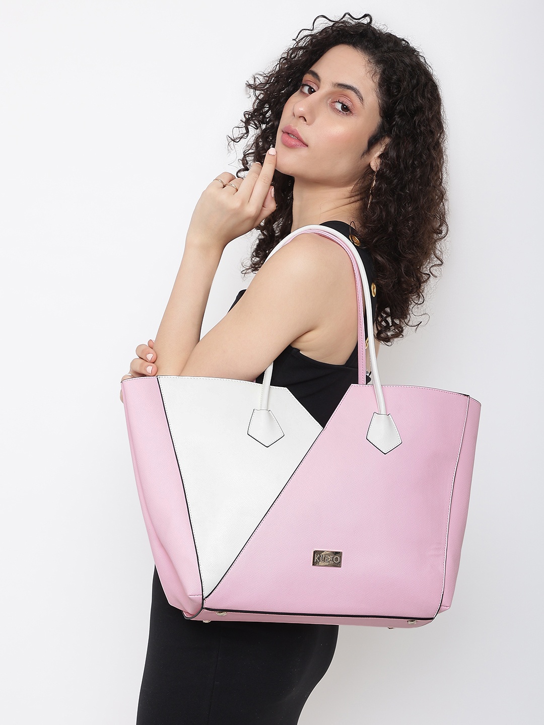 

KLEIO Colourblocked Shoulder Tote Bag, Pink