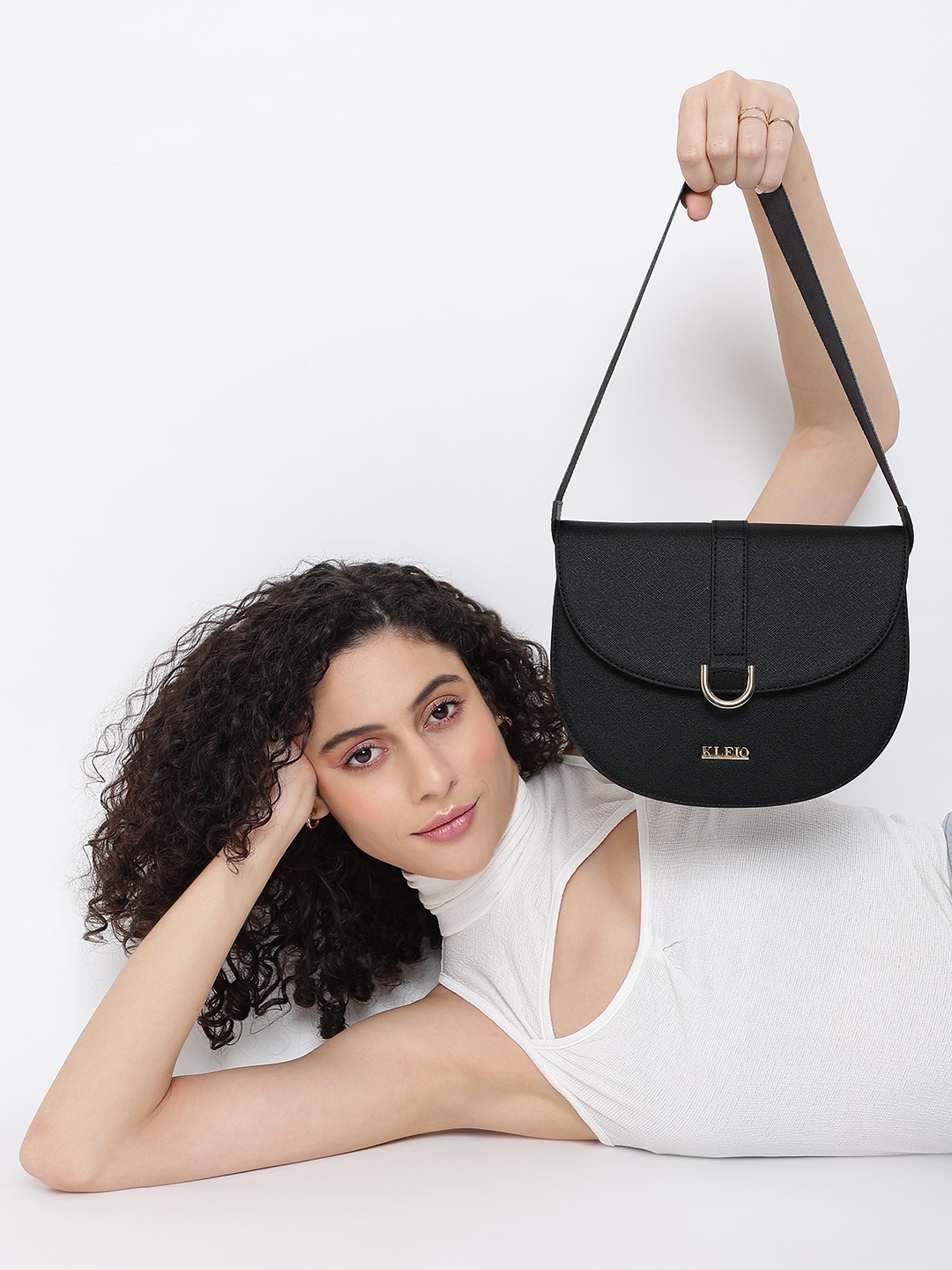 

KLEIO Black PU Half Moon Satchel Handbag