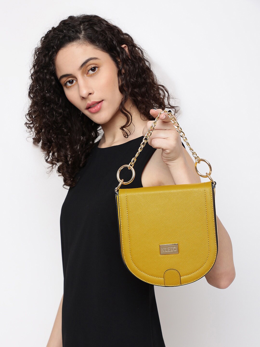 

KLEIO Mustard PU Half Moon Sling Bag