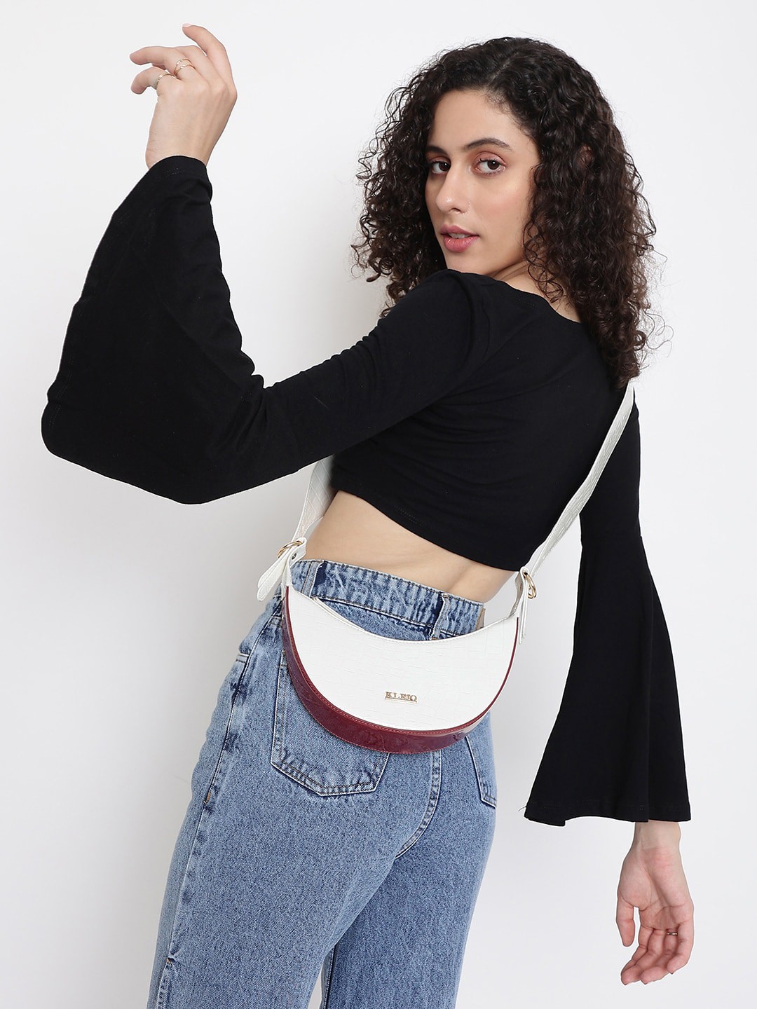 

KLEIO Half Moon Croco Pattern Sling Chest Bag, White
