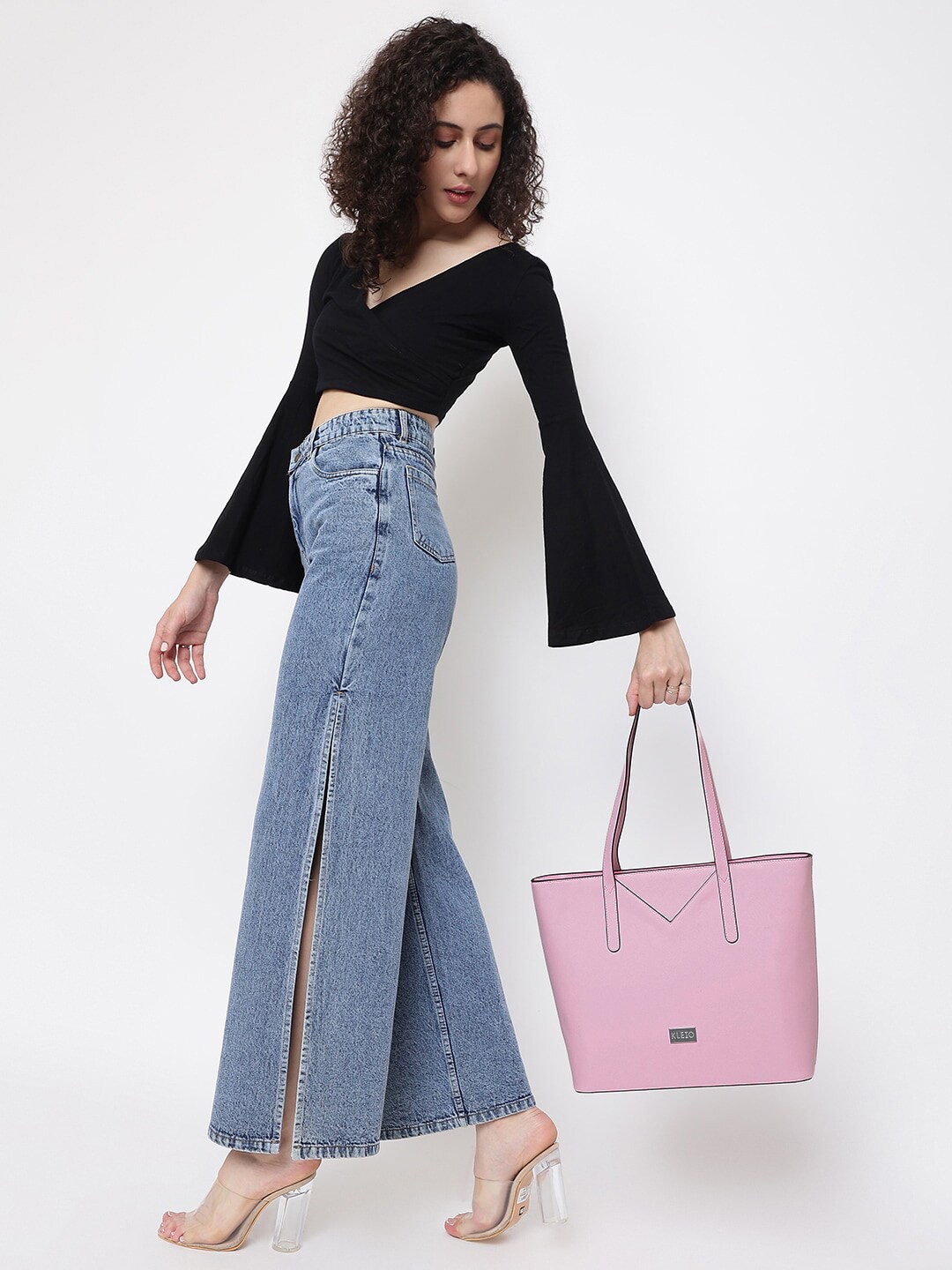 

KLEIO Solid Vegan Tote Bag with Laptop Compartment, Pink